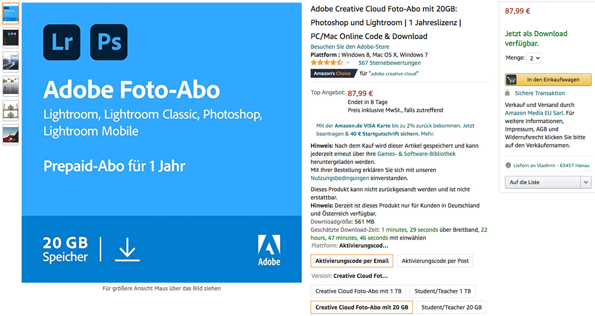 Angebot Adobe foto abo Lightroom guenstig